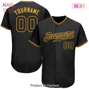 AVAILABLE Custom Black Black Gold Authentic Baseball Jersey