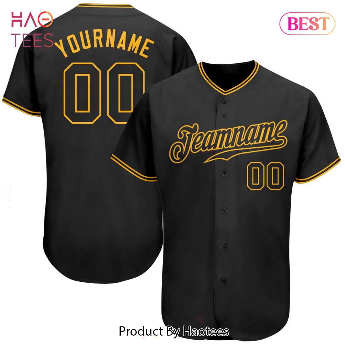 AVAILABLE Custom Black Black Gold Authentic Baseball Jersey AVAILABLE Custom Black Black Gold Authentic Baseball Jersey