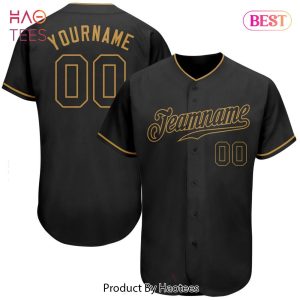 AVAILABLE Custom Black Black Old Gold Authentic Baseball Jersey