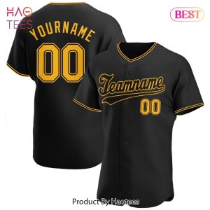 AVAILABLE Custom Black Gold Black Authentic Baseball Jersey