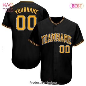 AVAILABLE Custom Black Gold White Baseball Jersey