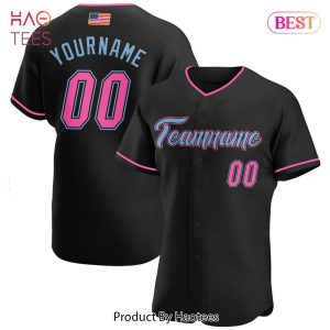 AVAILABLE Custom Black Pink Light Blue Authentic American Flag Fashion Baseball Jersey