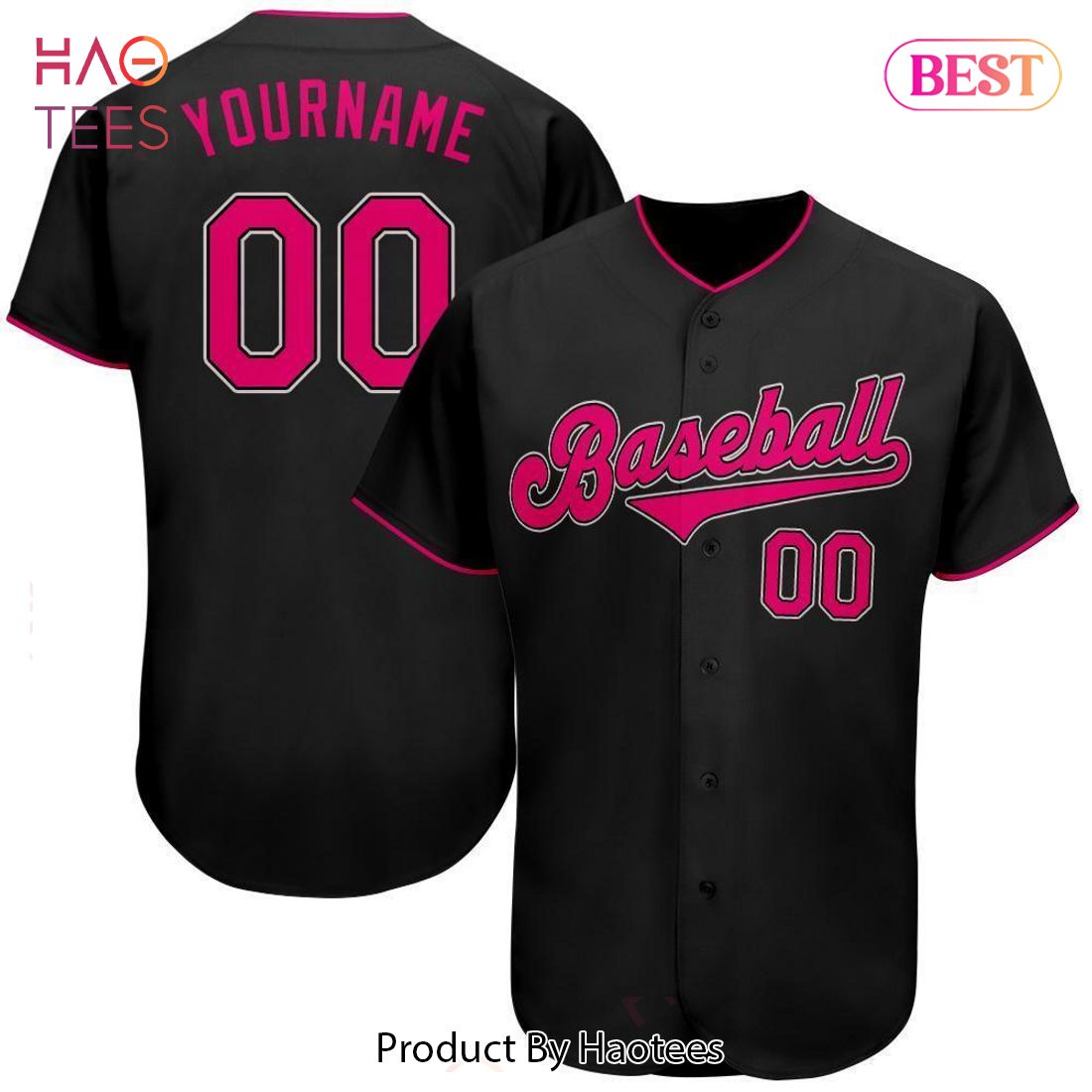 AVAILABLE Custom Black Pink White Authentic Baseball Jersey AVAILABLE Custom Black Pink White Authentic Baseball Jersey