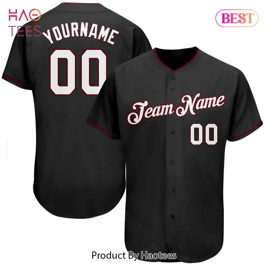 AVAILABLE Custom Black White Crimson Authentic Baseball Jersey AVAILABLE Custom Black White Crimson Authentic Baseball Jersey
