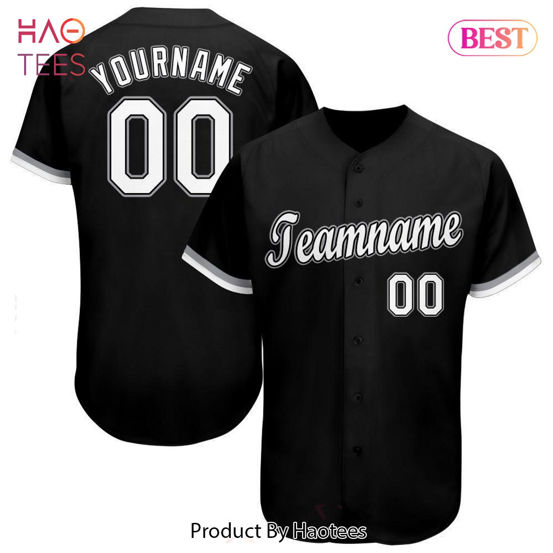 AVAILABLE Custom Black White Gray Baseball Jersey AVAILABLE Custom Black White Gray Baseball Jersey