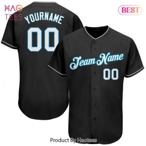 AVAILABLE Custom Black White Panther Blue Authentic Baseball Jersey