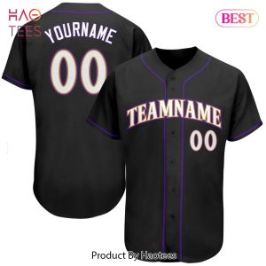 AVAILABLE Custom Black White Purple Authentic Baseball Jersey