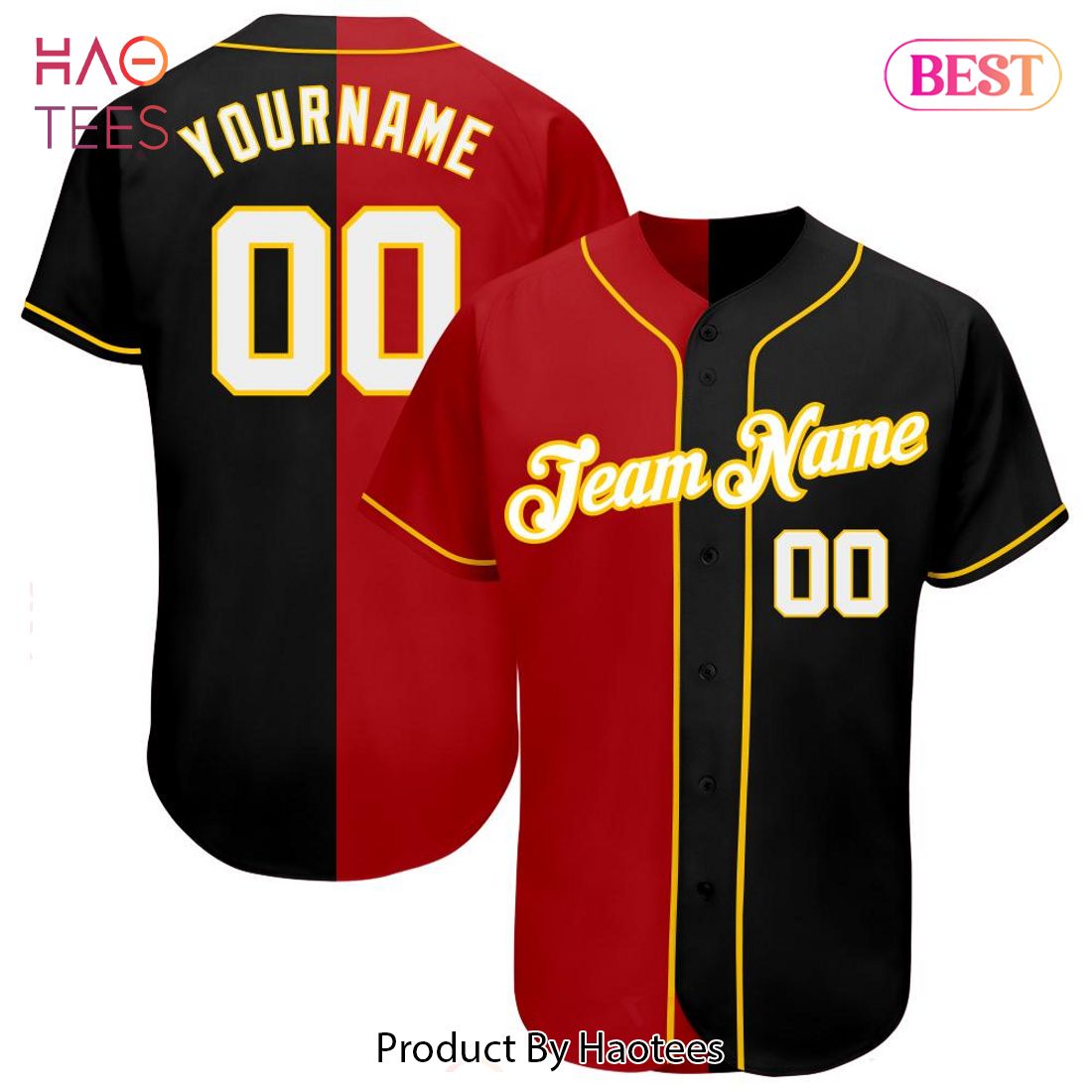 AVAILABLE Custom Black White Red Authentic Split Fashion Baseball Jersey AVAILABLE Custom Black White Red Authentic Split Fashion Baseball Jersey