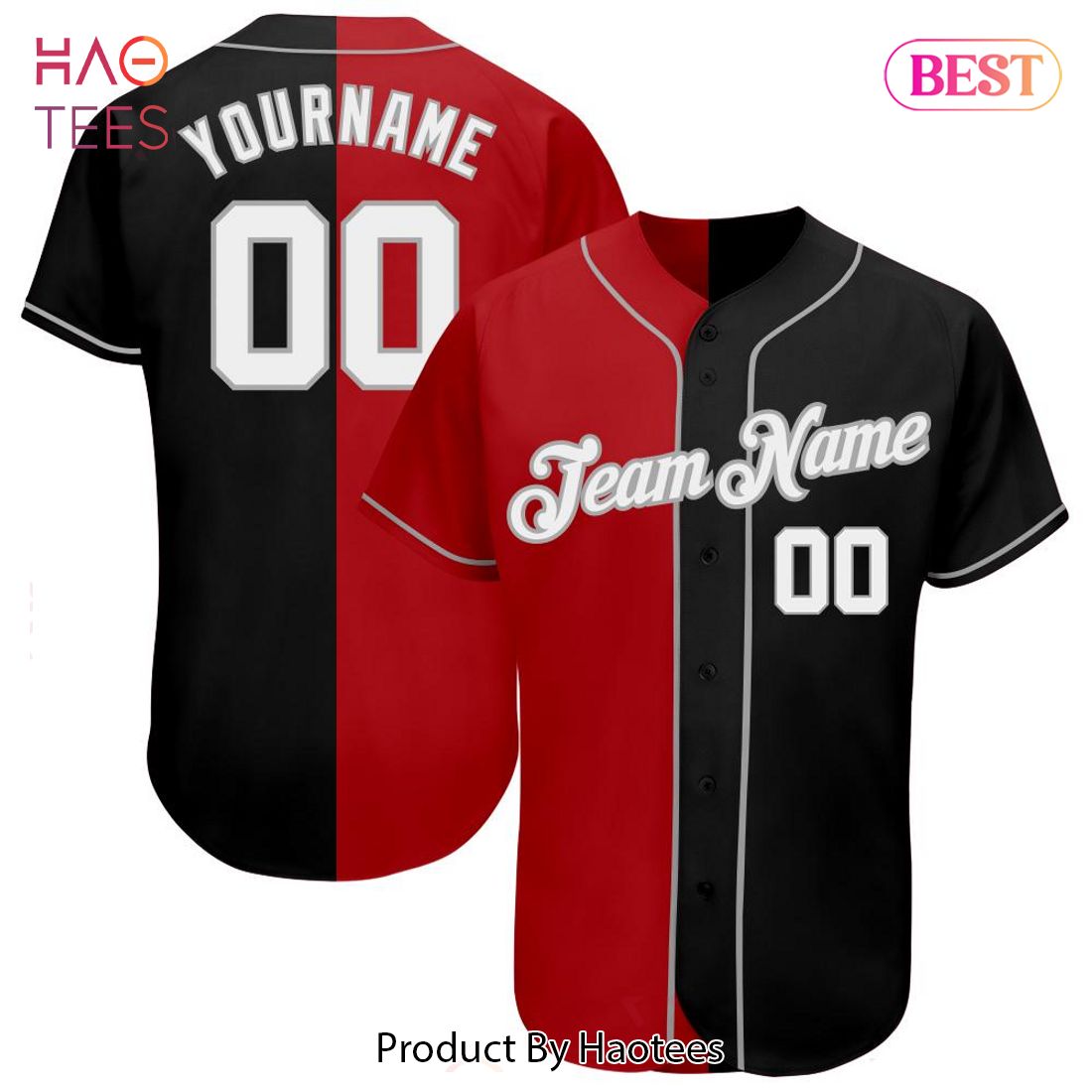 AVAILABLE Custom Black White Red Gray Authentic Split Fashion Baseball Jersey AVAILABLE Custom Black White Red Gray Authentic Split Fashion Baseball Jersey
