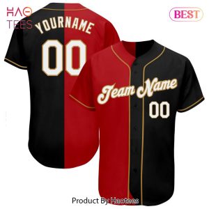 AVAILABLE Custom Black White Red Old Gold Authentic Split Fashion Baseball Jersey