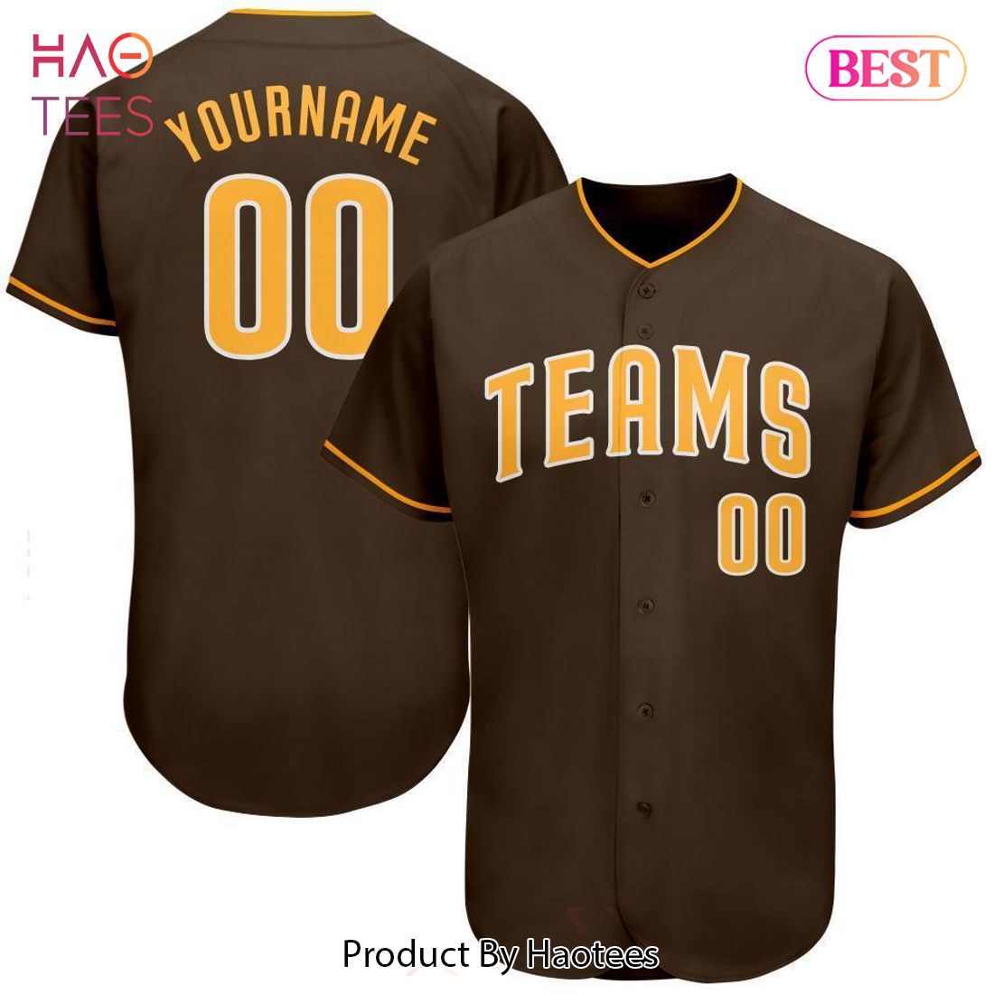 AVAILABLE Custom Brown Gold White Authentic Baseball Jersey AVAILABLE Custom Brown Gold White Authentic Baseball Jersey
