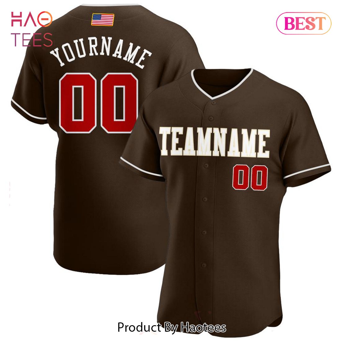 AVAILABLE Custom Brown Red Cream Authentic American Flag Fashion Baseball Jersey AVAILABLE Custom Brown Red Cream Authentic American Flag Fashion Baseball Jersey