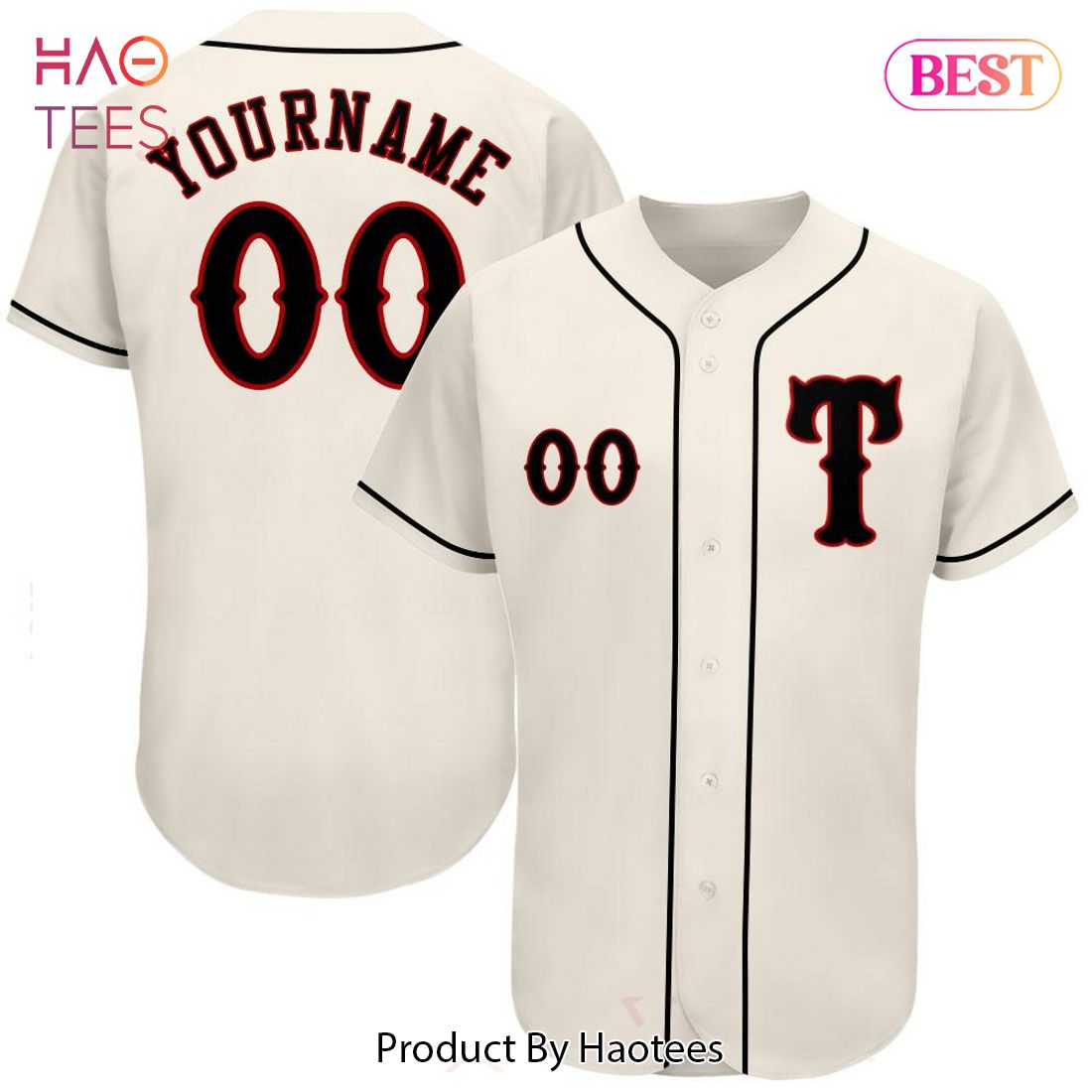AVAILABLE Custom Cream Black Red Authentic Baseball Jersey AVAILABLE Custom Cream Black Red Authentic Baseball Jersey