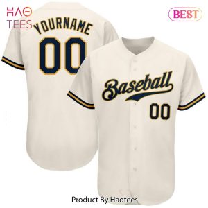 AVAILABLE Custom Cream Navy Gold Authentic Baseball Jersey