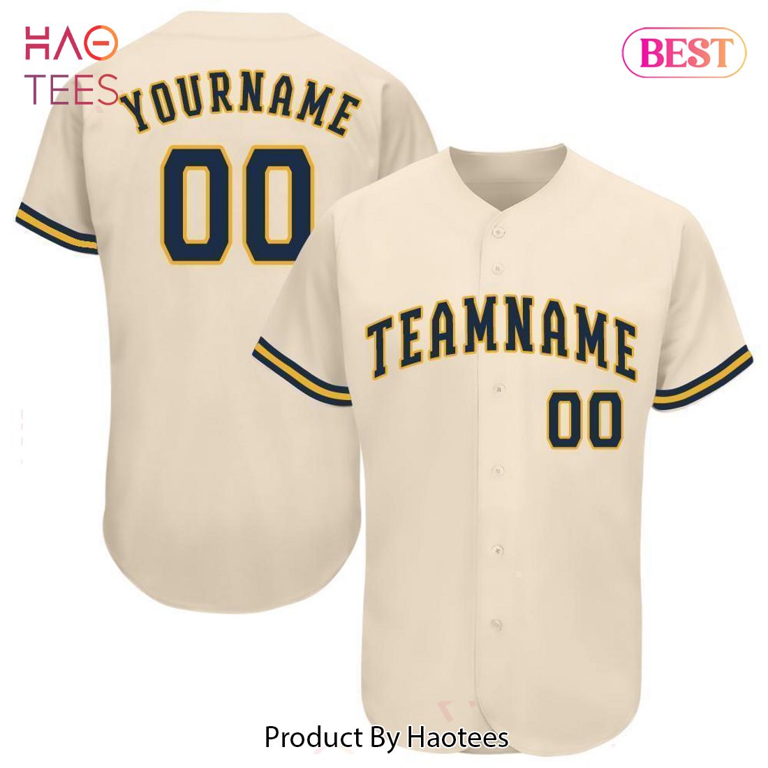 AVAILABLE Custom Cream Navy Gold Baseball Jersey AVAILABLE Custom Cream Navy Gold Baseball Jersey