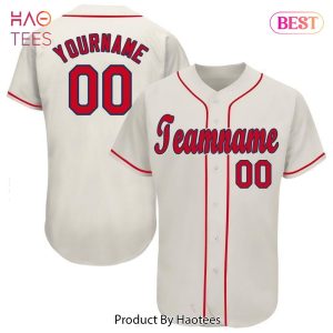 AVAILABLE Custom Cream Red Navy Baseball Jersey