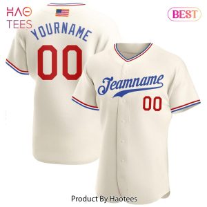 AVAILABLE Custom Cream Red Royal Authentic American Flag Fashion Baseball Jersey
