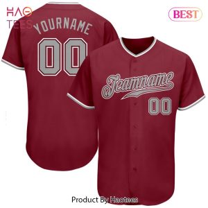 AVAILABLE Custom Crimson Gray White Authentic Baseball Jersey