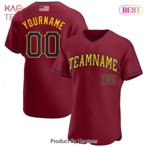 AVAILABLE Custom Crimson Navy Gold Authentic American Flag Fashion Baseball Jersey