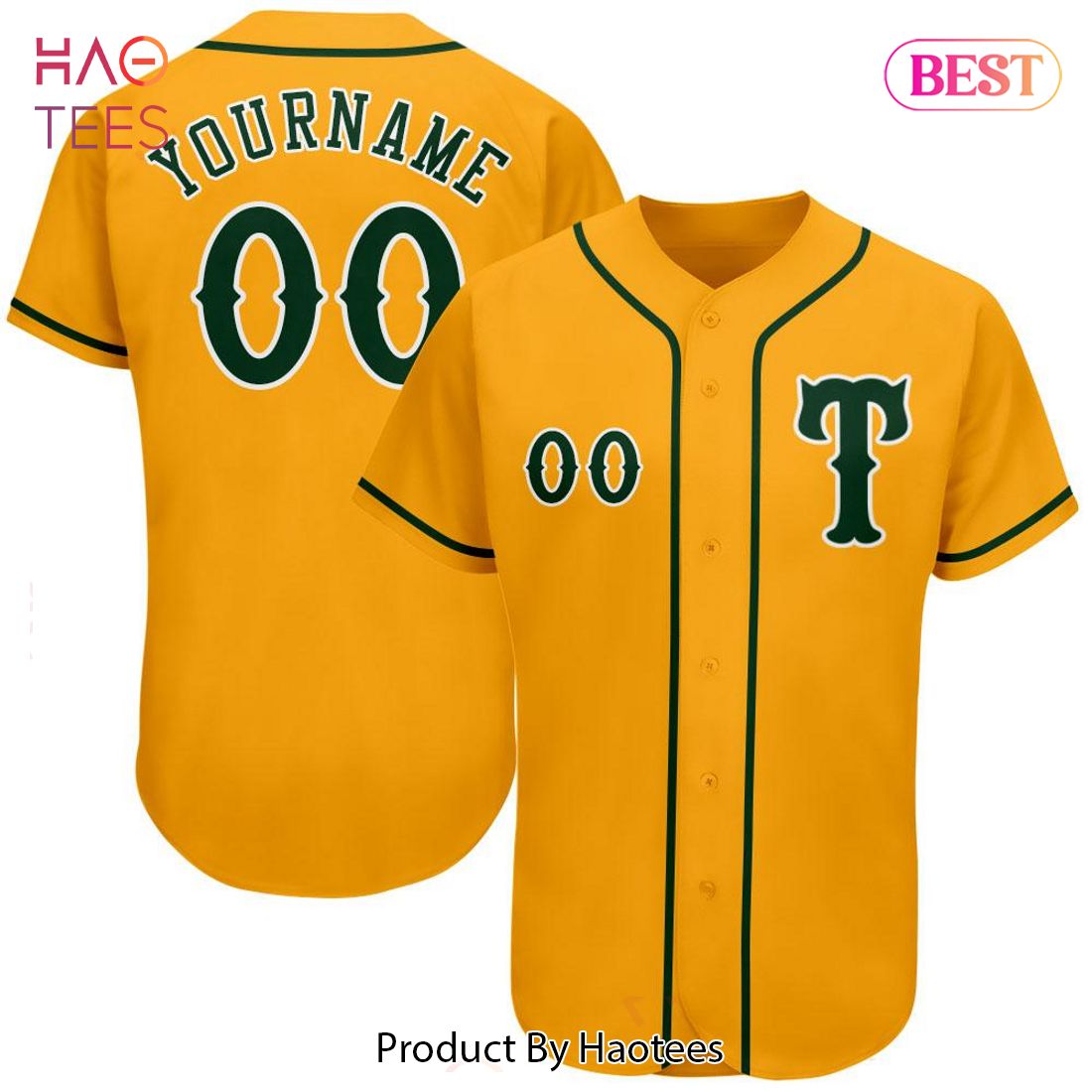 AVAILABLE Custom Gold Green White Authentic Baseball Jersey AVAILABLE Custom Gold Green White Authentic Baseball Jersey
