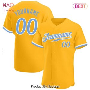AVAILABLE Custom Gold Light Blue White Authentic Baseball Jersey