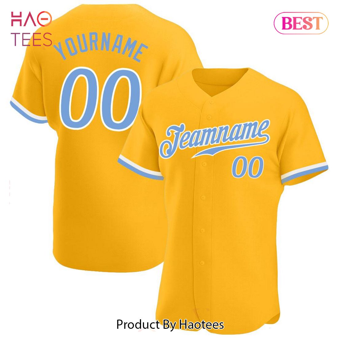 AVAILABLE Custom Gold Light Blue White Authentic Baseball Jersey AVAILABLE Custom Gold Light Blue White Authentic Baseball Jersey