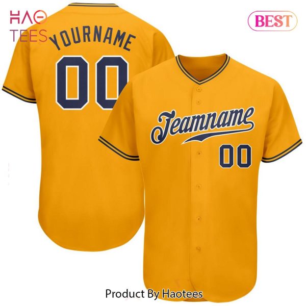 AVAILABLE Custom Gold Navy White Authentic Baseball Jersey