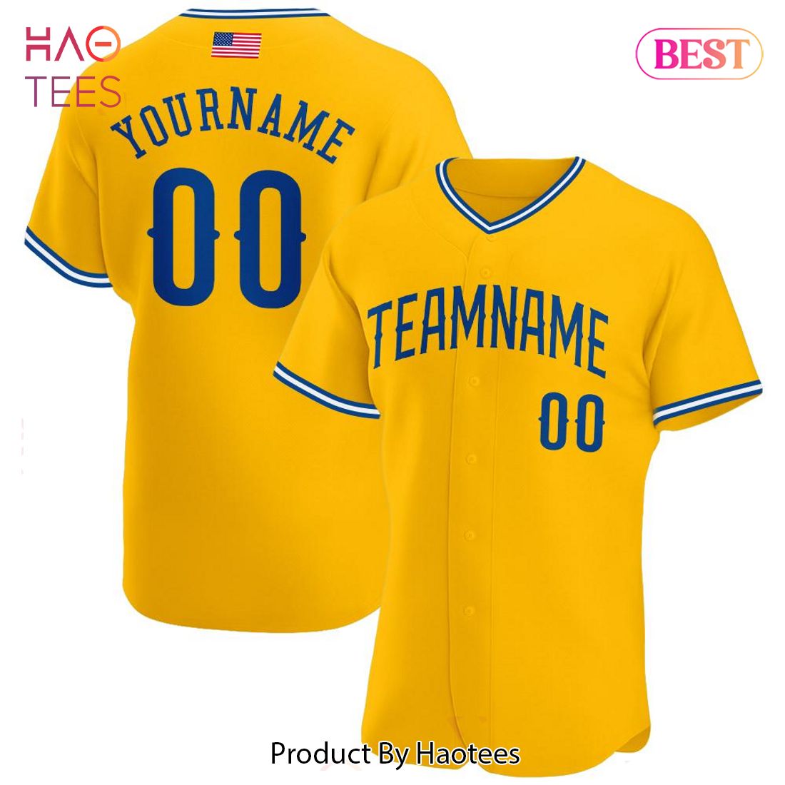 AVAILABLE Custom Gold Royal White Authentic American Flag Fashion Baseball Jersey AVAILABLE Custom Gold Royal White Authentic American Flag Fashion Baseball Jersey