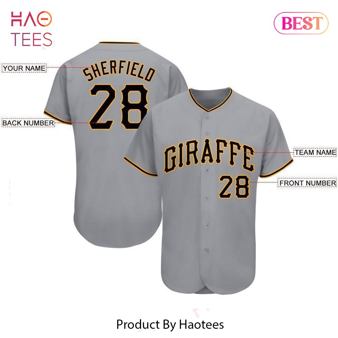 AVAILABLE Custom Gray Black Gold Baseball Jersey AVAILABLE Custom Gray Black Gold Baseball Jersey