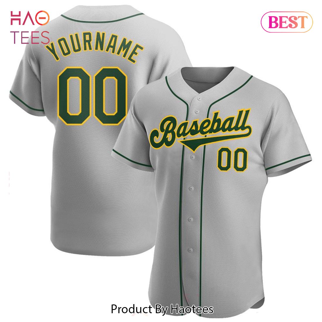 AVAILABLE Custom Gray Green Gold Authentic Baseball Jersey AVAILABLE Custom Gray Green Gold Authentic Baseball Jersey