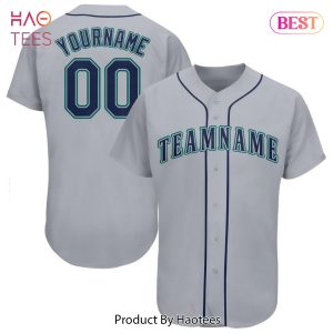 AVAILABLE Custom Gray Navy Aqua Baseball Jersey