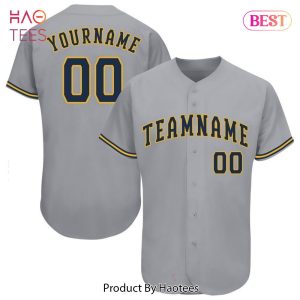 AVAILABLE Custom Gray Navy Gold Baseball Jersey