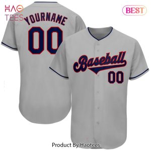 AVAILABLE Custom Gray Navy Red Authentic Baseball Jersey