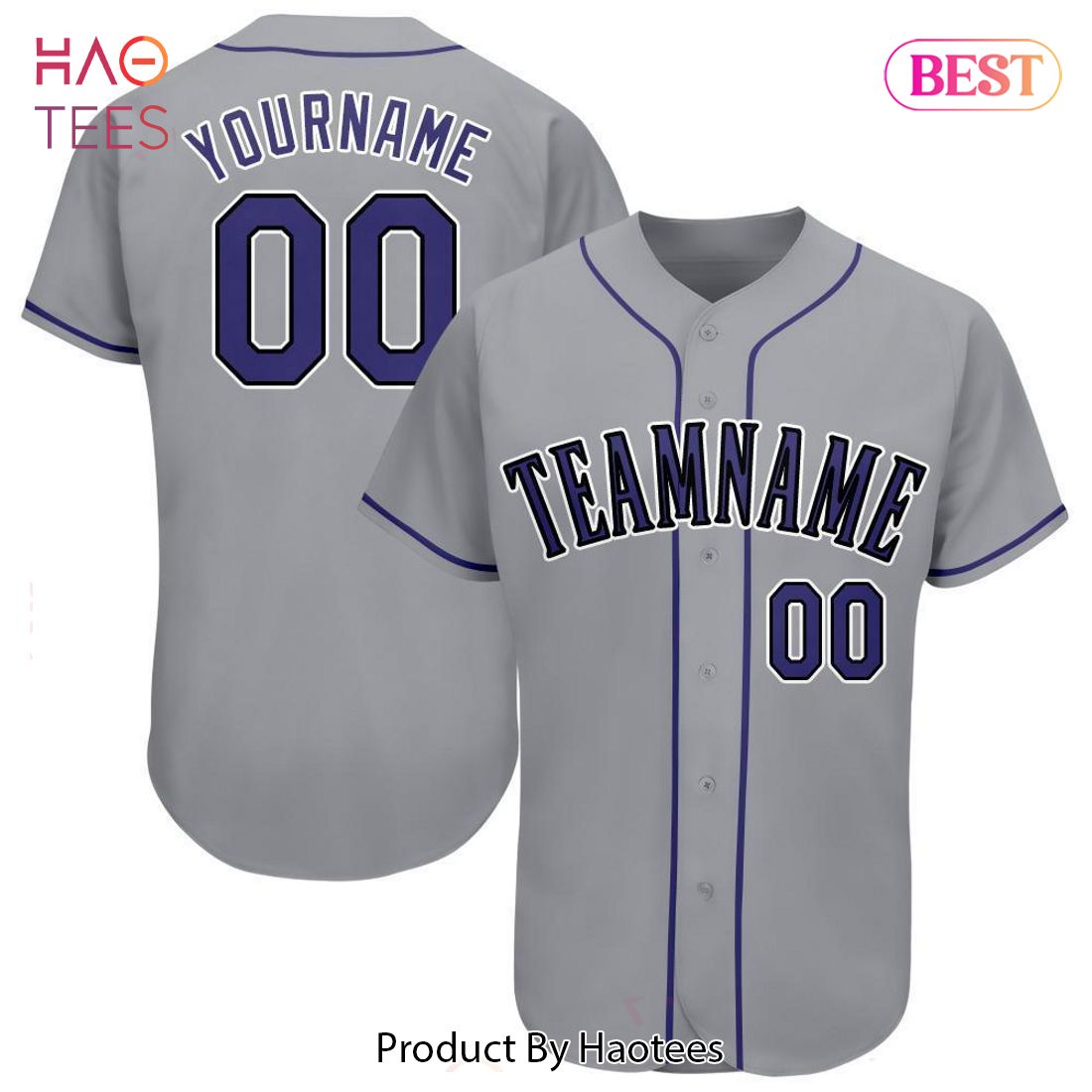 AVAILABLE Custom Gray Purple Black Baseball Jersey AVAILABLE Custom Gray Purple Black Baseball Jersey
