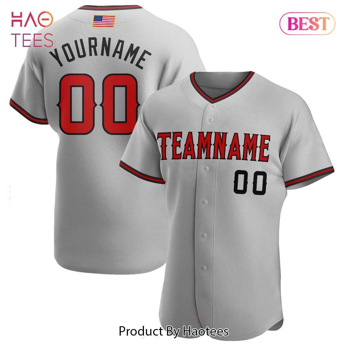 AVAILABLE Custom Gray Red Black Authentic American Flag Fashion Baseball Jersey AVAILABLE Custom Gray Red Black Authentic American Flag Fashion Baseball Jersey