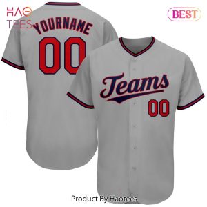 AVAILABLE Custom Gray Red Navy Authentic Baseball Jersey