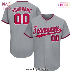 AVAILABLE Custom Gray Red Navy Baseball Jersey