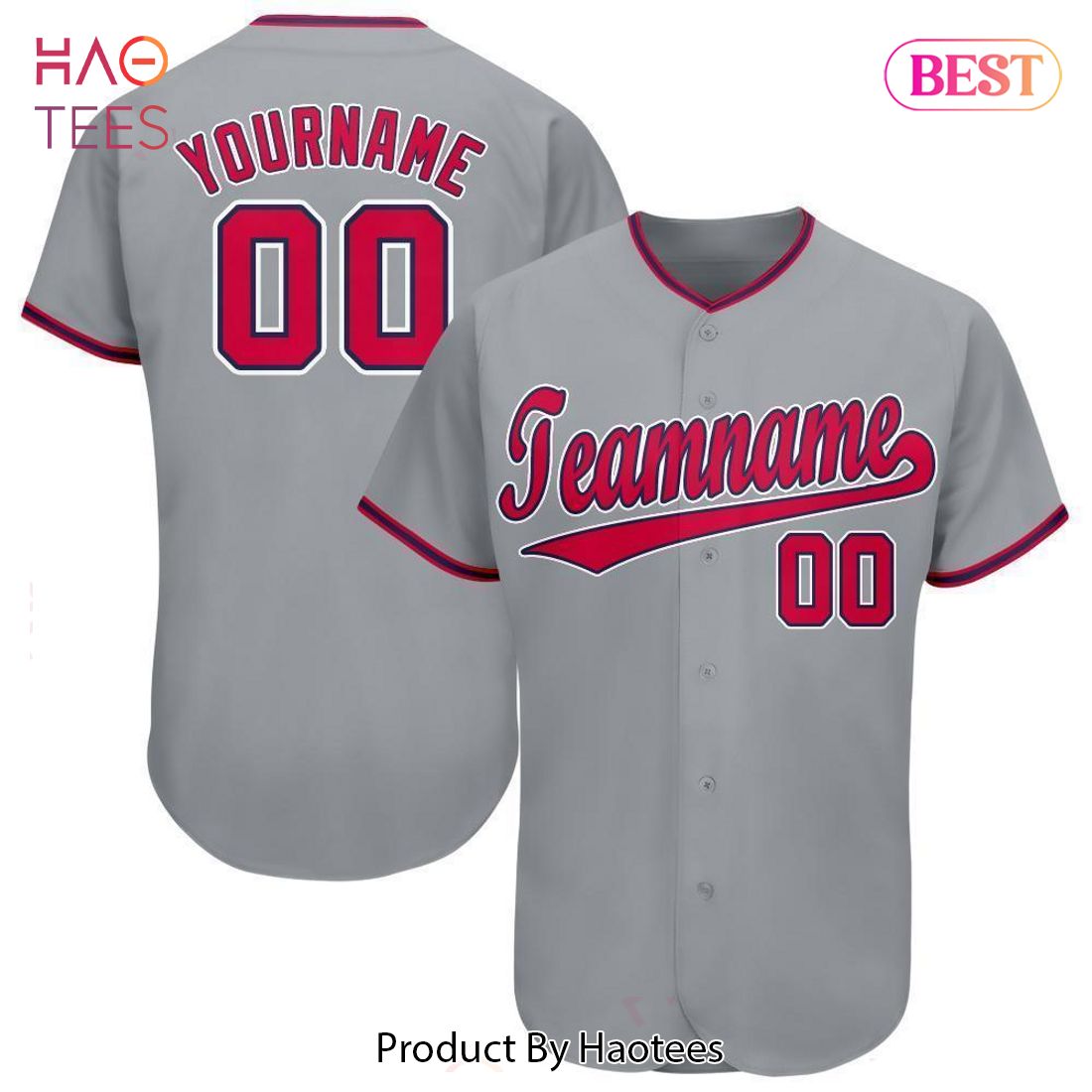 AVAILABLE Custom Gray Red Navy Baseball Jersey AVAILABLE Custom Gray Red Navy Baseball Jersey