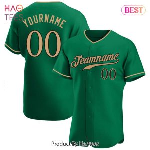 AVAILABLE Custom Kelly Green Old Gold Black Authentic Baseball Jersey