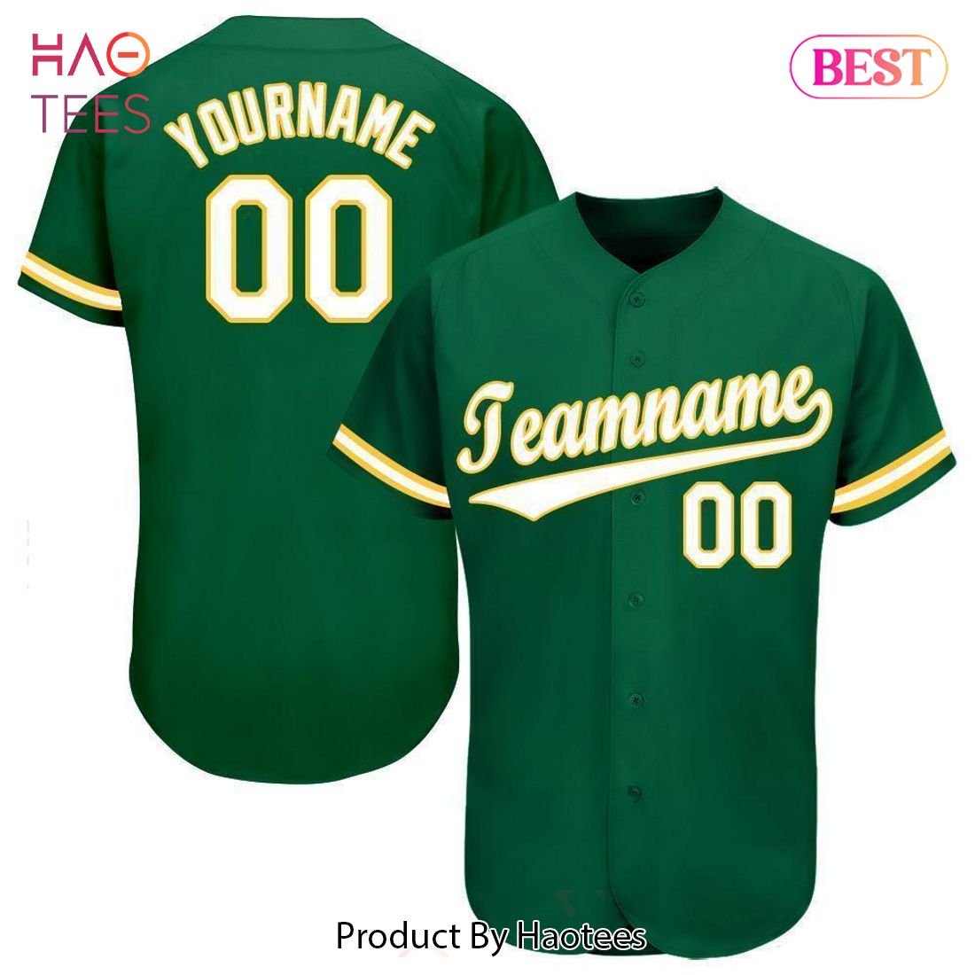 AVAILABLE Custom Kelly Green White Gold Baseball Jersey AVAILABLE Custom Kelly Green White Gold Baseball Jersey