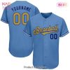 AVAILABLE Custom Light Blue Old Gold Royal Authentic Baseball Jersey
