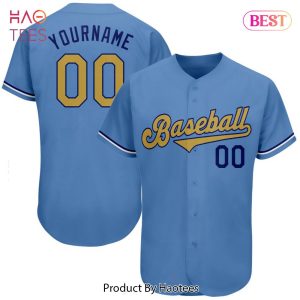 AVAILABLE Custom Light Blue Old Gold Royal Authentic Baseball Jersey