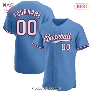 AVAILABLE Custom Light Blue White Red Authentic Baseball Jersey