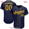 AVAILABLE Custom Navy Gold Baseball Jersey AVAILABLE Custom Navy Gold Baseball Jersey