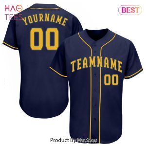AVAILABLE Custom Navy Gold Baseball Jersey