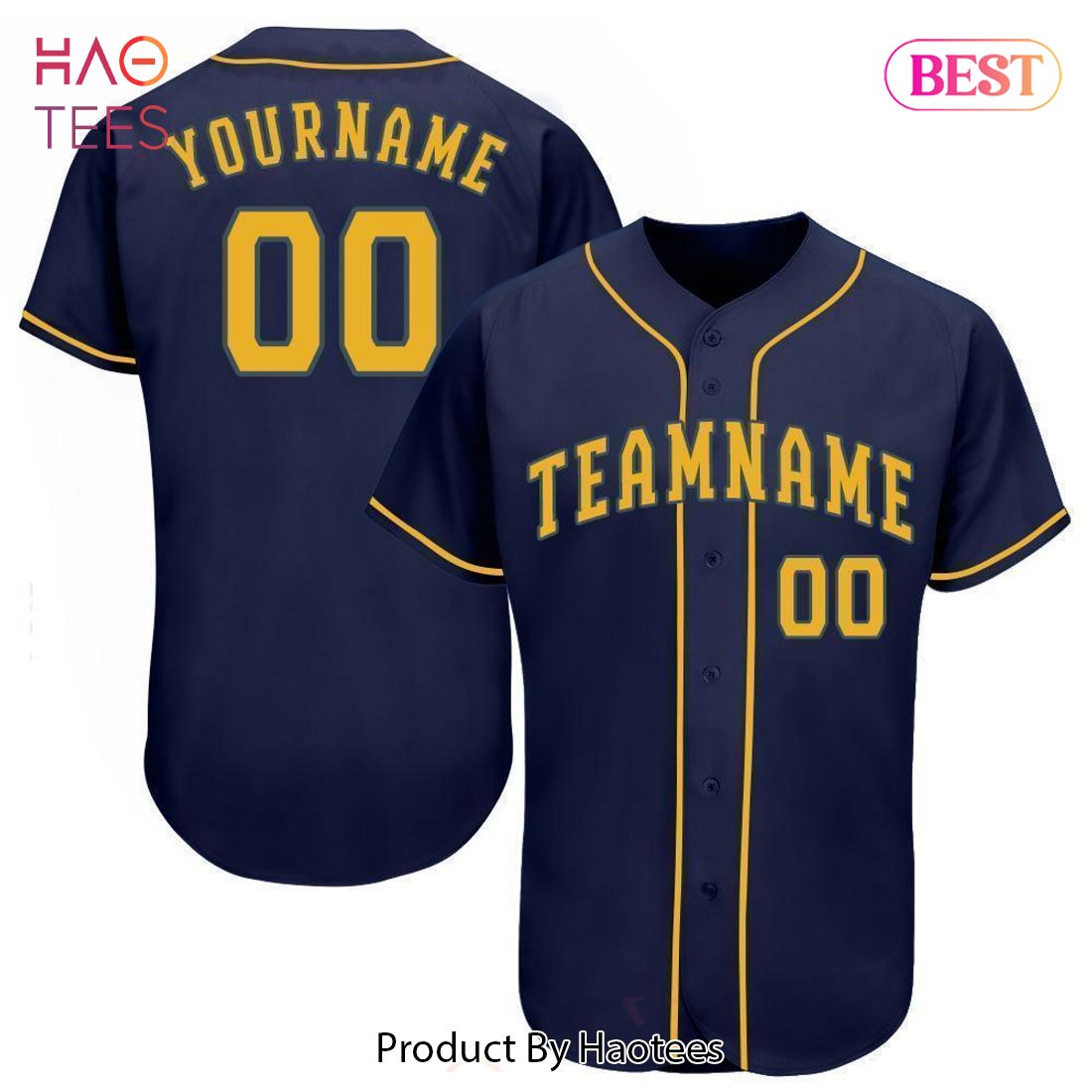 AVAILABLE Custom Navy Gold Baseball Jersey AVAILABLE Custom Navy Gold Baseball Jersey