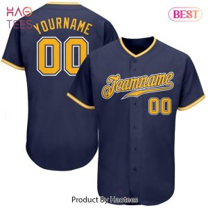 AVAILABLE Custom Navy Gold White Authentic Baseball Jersey
