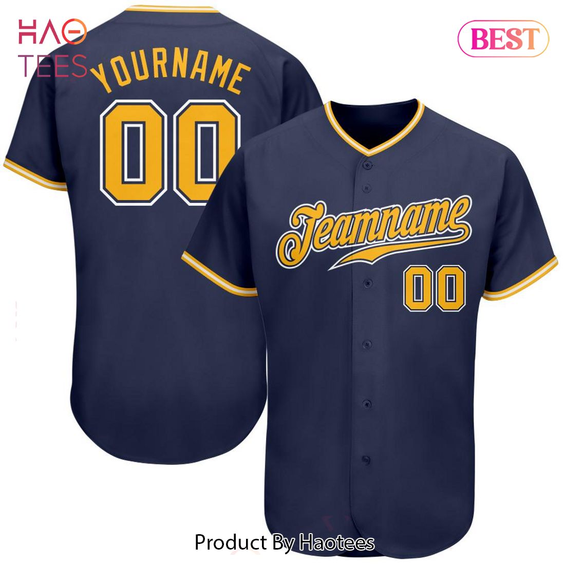 AVAILABLE Custom Navy Gold White Authentic Baseball Jersey AVAILABLE Custom Navy Gold White Authentic Baseball Jersey