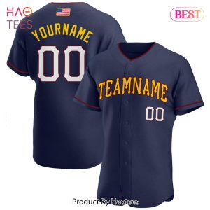 AVAILABLE Custom Navy White Gold Authentic American Flag Fashion Baseball Jersey