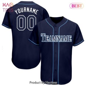 AVAILABLE Custom Navy White Powder Blue Baseball Jersey